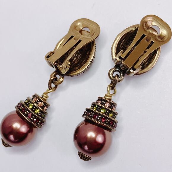 Signed Heidi Daus Fx Pearl Swarovski Crystal Rhinestone Clip On Earrings Vintage - Picture 16 of 16